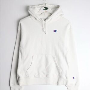Vintage Champion Reverse Weave White Hoodie-Large